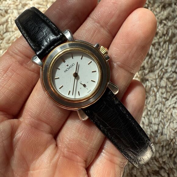 Vintage Movado Folio Manual Wind Watch Two Tone 18k Gold 26mm Ladies 95.C4.825